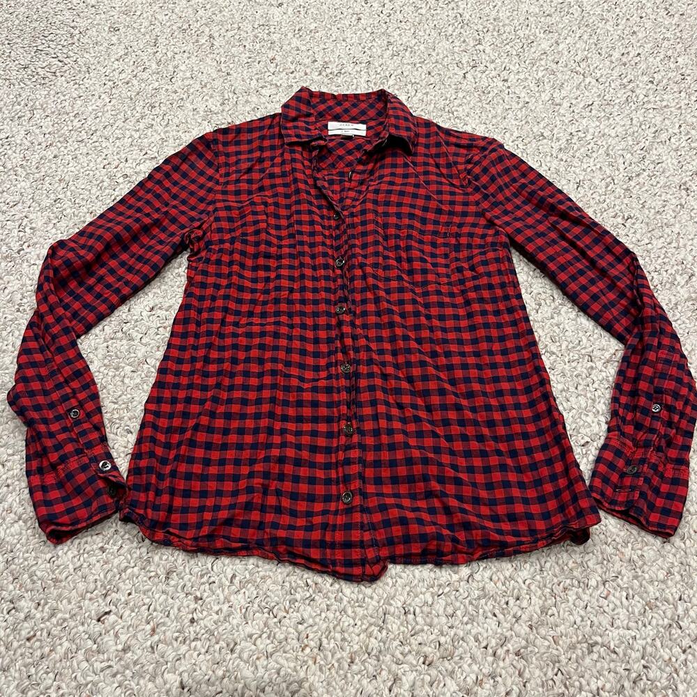 J Crew Boy Fit Button Down Flannel Shirt Sz 00 Red Plaid Preppy